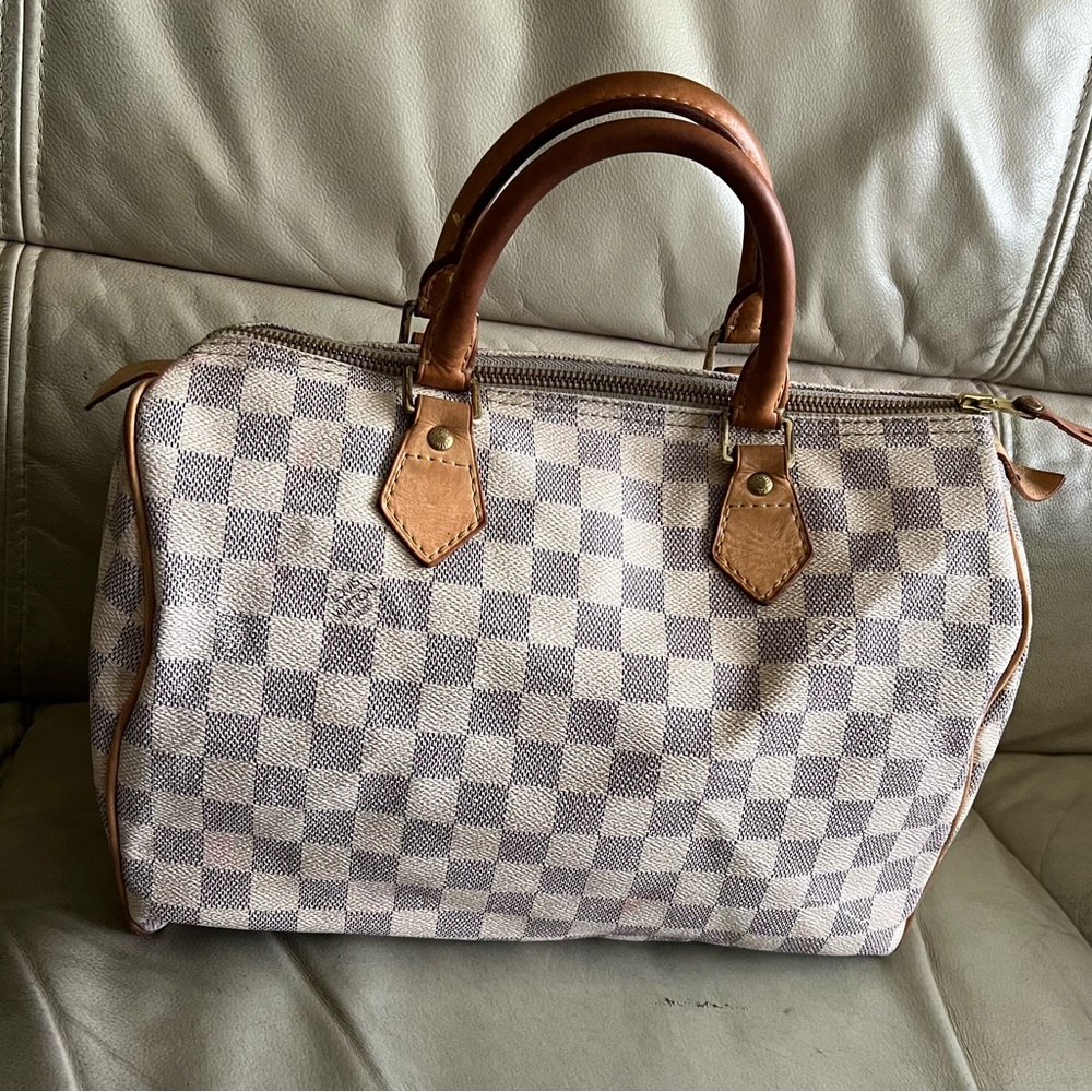 Authentic Louis Vuitton Speedy 30 Handbag Damier Azur made in USA